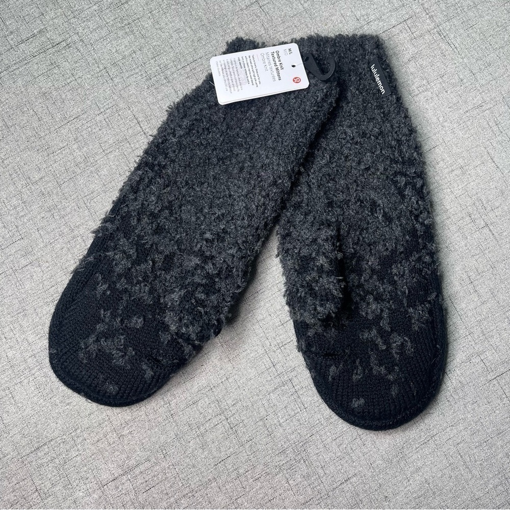 Lululemon Ombre Knit Textured Mittens Merino Wool Black Graphite Grey M L Nwt - Picture 7 of 11
